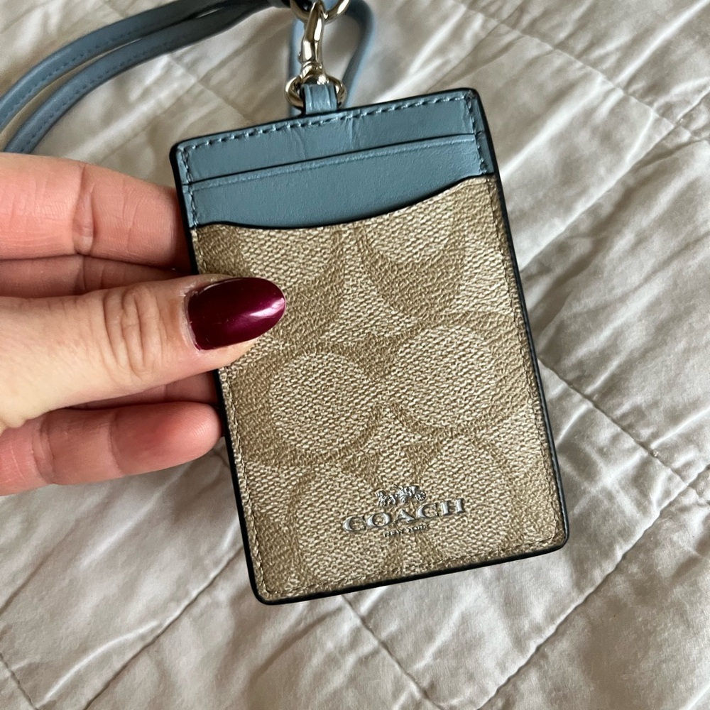 Coach Blue and Tan Lanyard Card Holder wallet - Picture 2 of 6